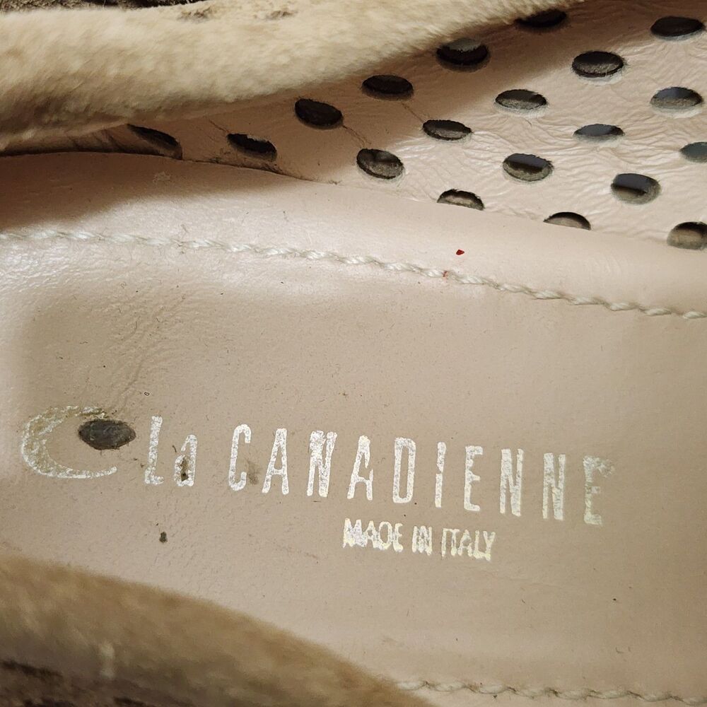 La Canadienne Karter Suede Perforated Penny Loafer Beige Womens 40EU 9.5US Italy - Picture 14 of 16